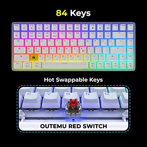 ZEBRONICS Premium Wireless Mechanical Keyboard, Outemu RED Switch, 3X Bluetooth, Hot swap, Mac, Android, Windows, Type C 1.8m Braided Cable, 2.4GHz RF, 18 RGB LED & Backlit Keys MAX Ninja 200 - White - Image 3