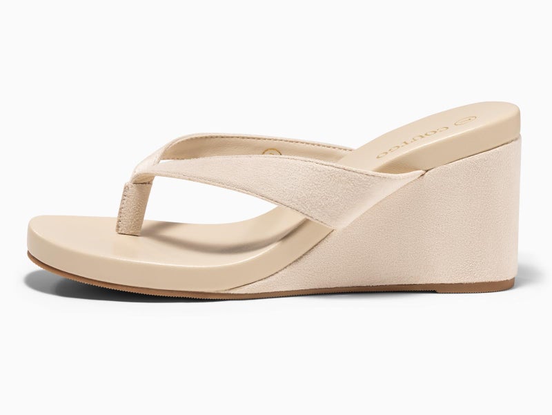 Coutgo Womens Wedge Heels Sandals Platform Flip Flops Slides Slip On Summer Beach Shoes, Nude, Size 7.5 - Image 4