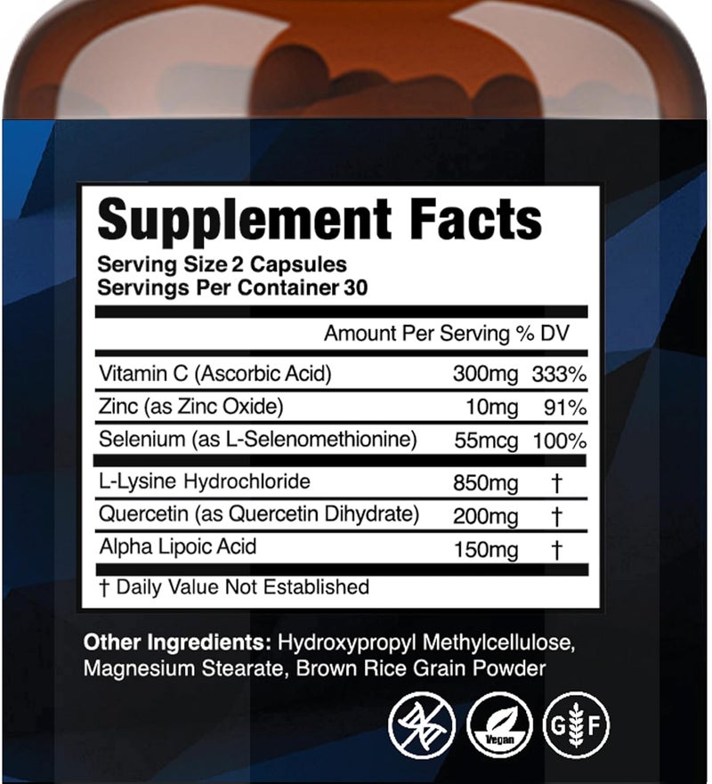 Cold Sore Shield Daily Cold Sore Supplement Including LLysine  Natural Defense Ingredients  Around The Clock Support  60 Count  Made in The USA - Image 2