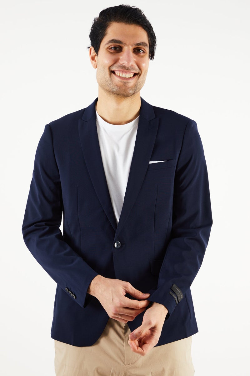 SELECTED Men Slim Fit Plain Blazer, Navy Blue - Image 1