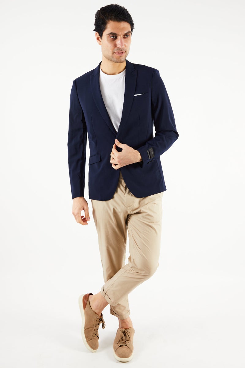 SELECTED Men Slim Fit Plain Blazer, Navy Blue - Image 3
