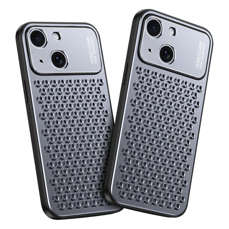 erorex For Iphone 15 Metal Cooling Breathable Hollow Phone Case(Gray) - Image 1