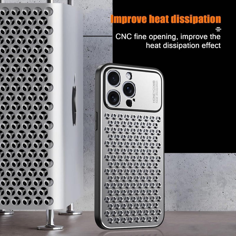 erorex For Iphone 15 Metal Cooling Breathable Hollow Phone Case(Gray) - Image 4