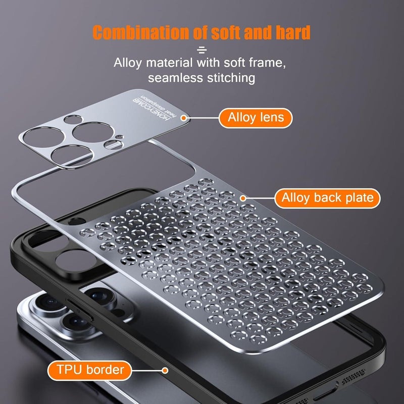 erorex For Iphone 15 Metal Cooling Breathable Hollow Phone Case(Gray) - Image 5