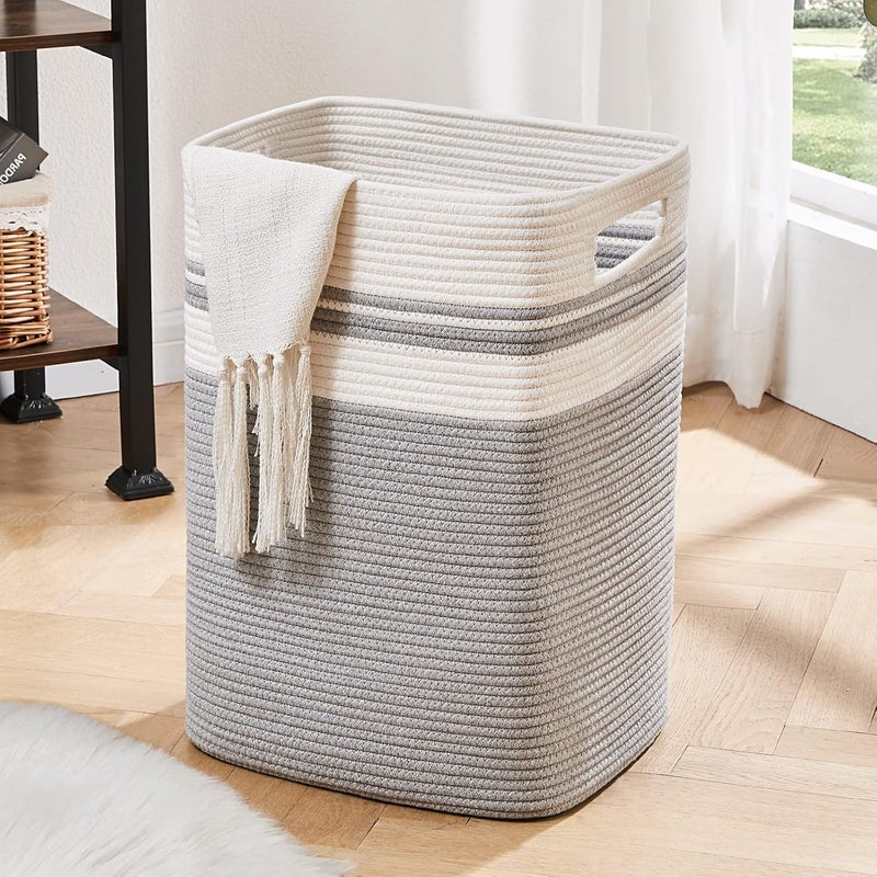 OIAHOMY Laundry Hamper-Laundry Basket,Tall Cotton Storage Basket with Handles,Decorative Blanket Basket for Living room,Collapsible Large Basket for Toys,Pillows,Clothes-16x13x22in-Grey - Image 1