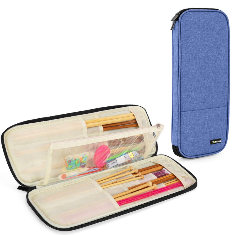 Teamoy Knitting Needles Case Up to 14 Travel Organizer Storage Bag for Knitting Needles Tunisian Crochet Hooks and Accessories Blue