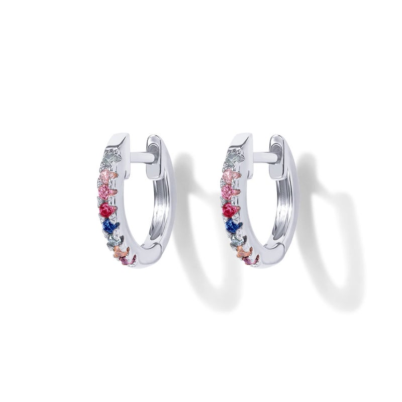 PAVOI 14K Gold Plated 925 Sterling Silver Post Huggies | Cubic Zirconia Huggie Earrings for Women | Multi Colored Stones, White Gold - Image 3