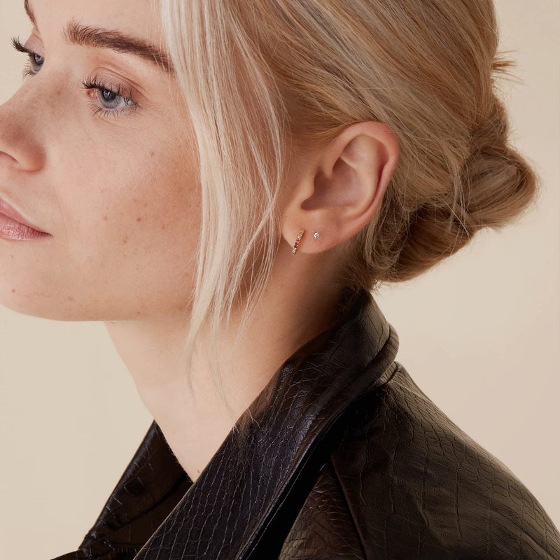 PAVOI 14K Gold Plated 925 Sterling Silver Post Huggies | Cubic Zirconia Huggie Earrings for Women | Multi Colored Stones, White Gold - Image 4