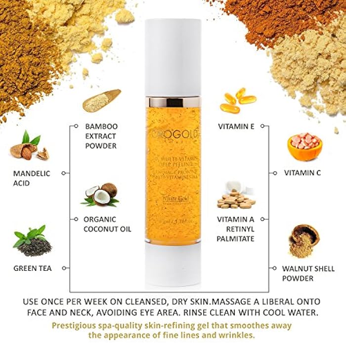 OROGOLD White Gold 24K Multi-Vitamin Deep Peeling - Facial Exfoliator with Gold, Walnut, Coconut, Green Tea, Mandelic, Vitamins A C E - 1.76 Fl. Oz. - Image 3