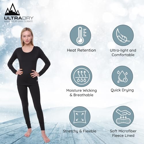Ultra Dry طقم حراري للنساء، قميص فليس خفيف الوزن فائق النعومة وسروال ضيق، أسود، متوسط - Image 2