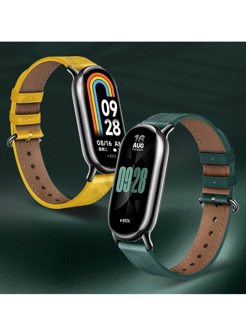 O Ozone (Pack of 2) Leather Straps Compatible with Xiaomi Smart Band 10/9/8, Replacement Watch Wrist Band Bracelet Accessories for Women Men - Black/Brown - Image 3