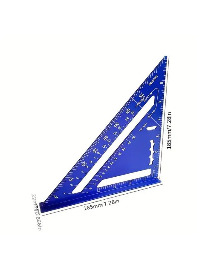 Blue 7 Inch Aluminum Triangle Ruler Protractor All in One Carpenters Tool - Image 3