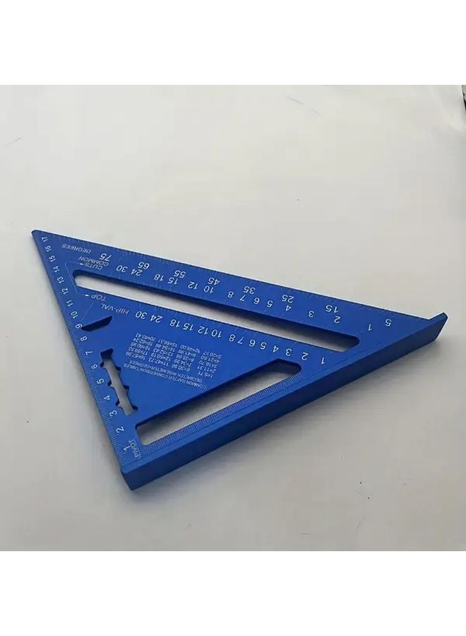 Blue 7 Inch Aluminum Triangle Ruler Protractor All in One Carpenters Tool - Image 1