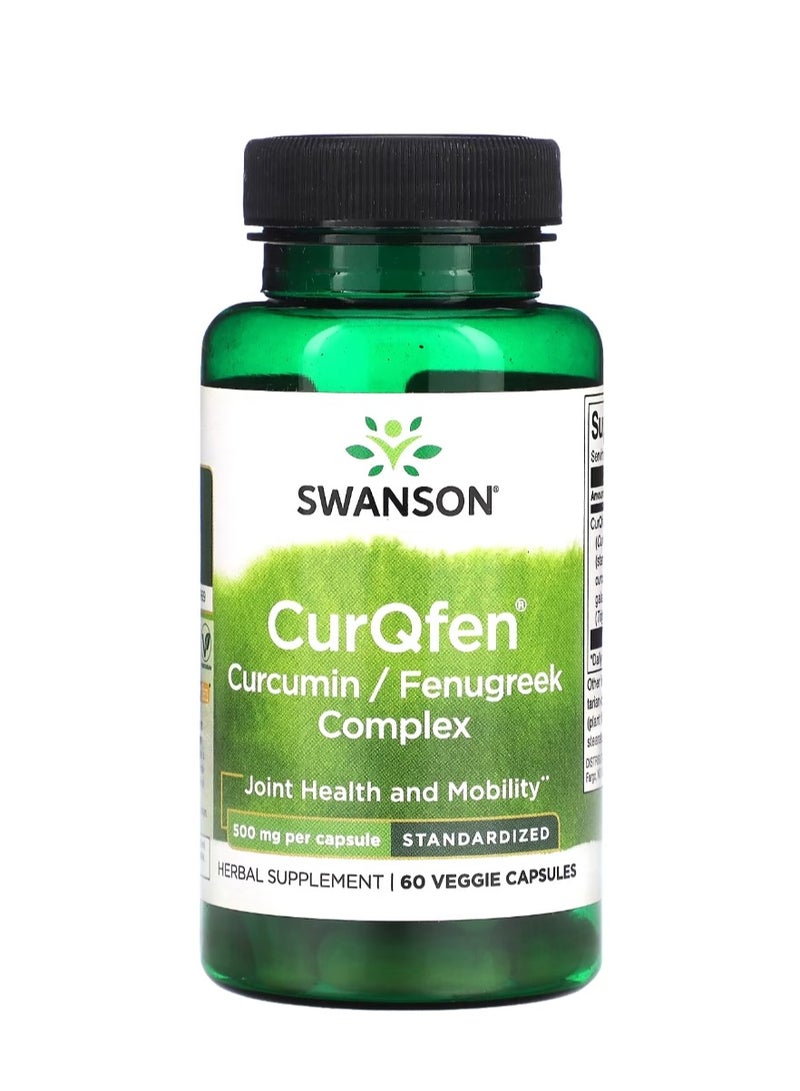 سوانسون CurQfen مركب الكركمين/الحلبة القياسي 500 مجم 60 كبسولة نباتية - Image 1