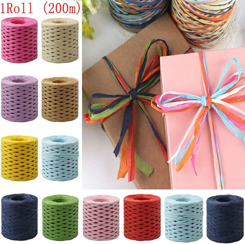 AUDBUA 200m Raffia Paper Craft Ribbon Packing Paper Twine,Package Wedding DIY Wrapping Natural Decoration String Rope Raffia Ribbon Cord(Dark Blue) - Image 4