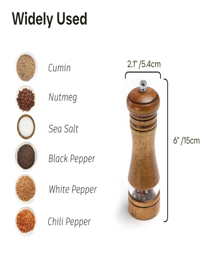 M JINGMEI Wooden Salt and Pepper Grinder Set, Premium Oak Wood Salt Grinder and Pepper Mill with Acrylic Window, Adjustable Ceramic Grinder (6″ - 2 Packs) - Image 4