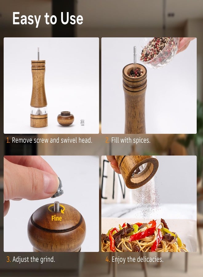 M JINGMEI Wooden Salt and Pepper Grinder Set, Premium Oak Wood Salt Grinder and Pepper Mill with Acrylic Window, Adjustable Ceramic Grinder (6″ - 2 Packs) - Image 5