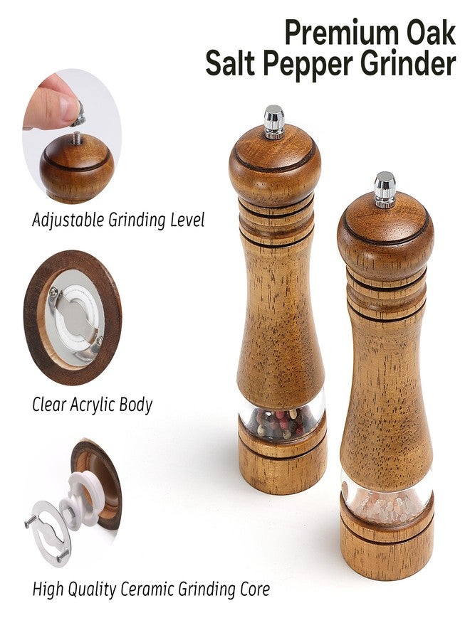 M JINGMEI Wooden Salt and Pepper Grinder Set, Premium Oak Wood Salt Grinder and Pepper Mill with Acrylic Window, Adjustable Ceramic Grinder (6″ - 2 Packs) - Image 2