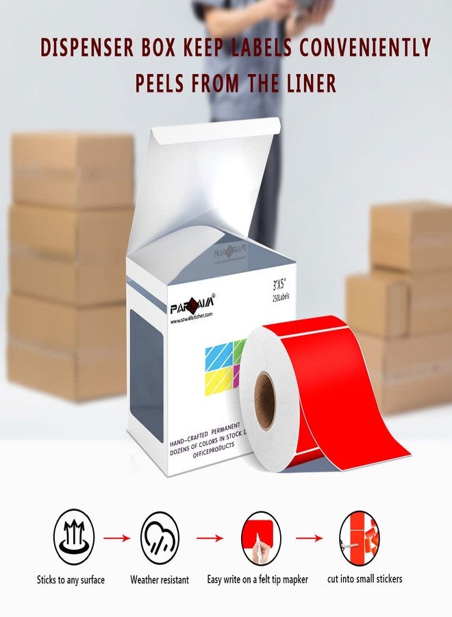 PARLAIM 3 X 5 Inch 250 Per Roll Rectangle Inventory Color Coding Labels,Roll Square Label Stickers for Home Red - Image 3