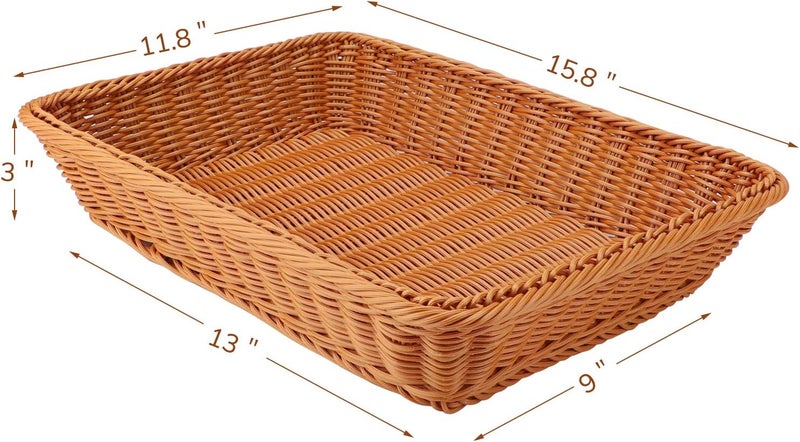 EUSOAR Wicker Bread Basket, 15.8"x 11.8"x 3.0" 3pcs Tabletop Food Serving Baskets Trays, Bread Proofing Basket, Woven Tabletop Food Fruit Vegetables Serving Basket for Restaurant Bakery Family Party - Image 2