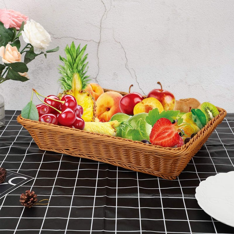 EUSOAR Wicker Bread Basket, 15.8"x 11.8"x 3.0" 3pcs Tabletop Food Serving Baskets Trays, Bread Proofing Basket, Woven Tabletop Food Fruit Vegetables Serving Basket for Restaurant Bakery Family Party - Image 5