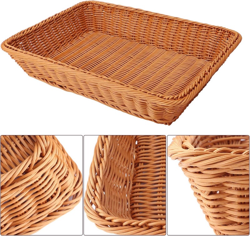 EUSOAR Wicker Bread Basket, 15.8"x 11.8"x 3.0" 3pcs Tabletop Food Serving Baskets Trays, Bread Proofing Basket, Woven Tabletop Food Fruit Vegetables Serving Basket for Restaurant Bakery Family Party - Image 3