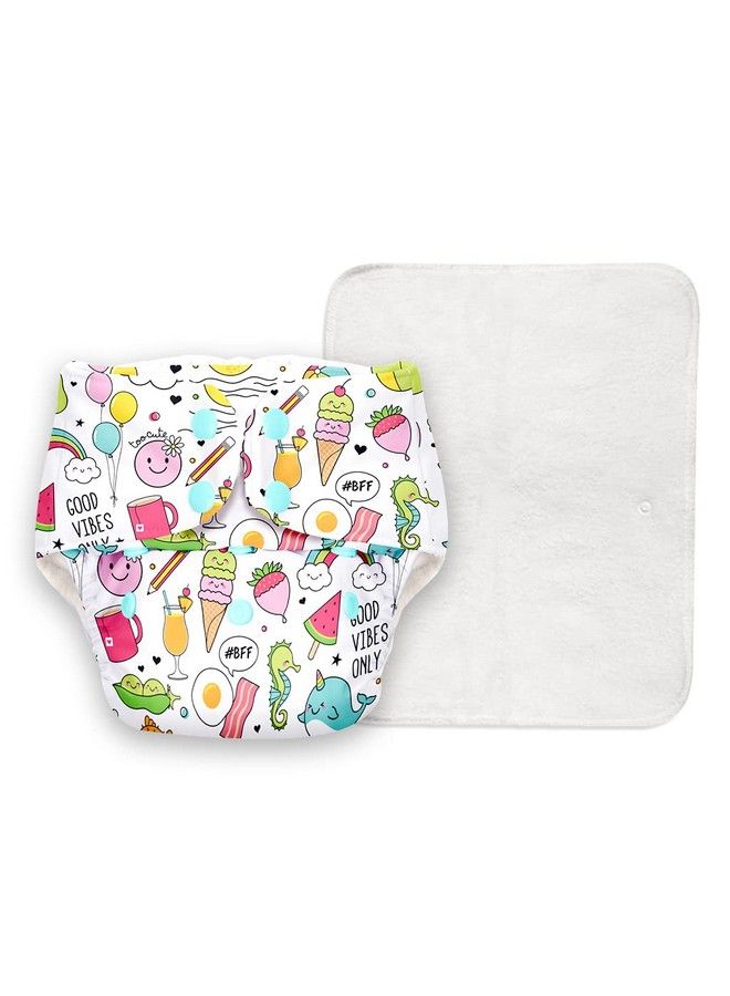 Superbottoms Basic Reusable Cloth Diaper With New Quick Dry Ultrathin Pads ; 100% Cloth Freesize Washable Diapers For Baby 0 3 Yrs ;Stay Dry & Lasts Up To 3Hrs ; Trim Fitting Dries 2Times Faster ; Doodles - Image 2
