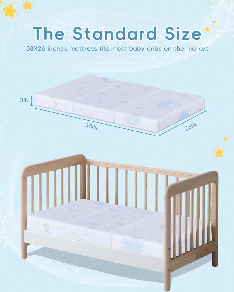 VRSHOAT Trifold Pack and Play Mattress 38"x26", Double-Layer Pack N Play Mattresses for Baby Toddler with Waterproof Washable Breathable Cover, Portable Mini Crib Mattress for Playpen - Image 2
