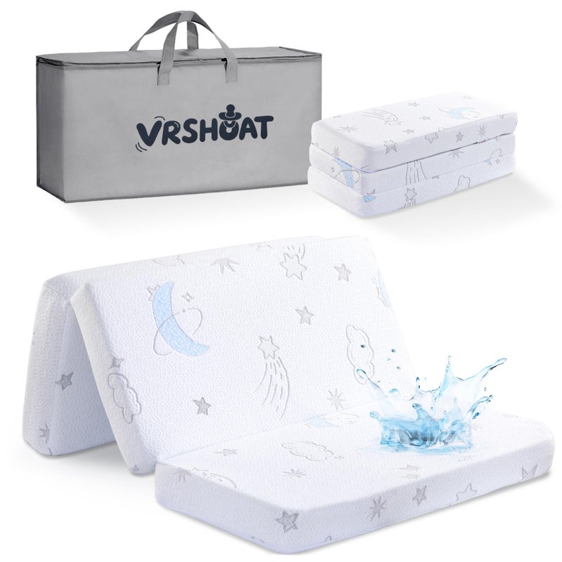 VRSHOAT Trifold Pack and Play Mattress 38"x26", Double-Layer Pack N Play Mattresses for Baby Toddler with Waterproof Washable Breathable Cover, Portable Mini Crib Mattress for Playpen - Image 1