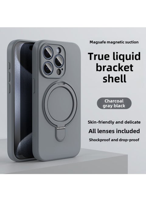 Apple 16 Mobile Phone Case Magsafe Bracket Magnetic 15promax Liquid Silicone IPhone14 Protective Cover Soft-Color:Charcoal Gray Black Bracket Model With Packaging-Applicable Models:iPhone15plus