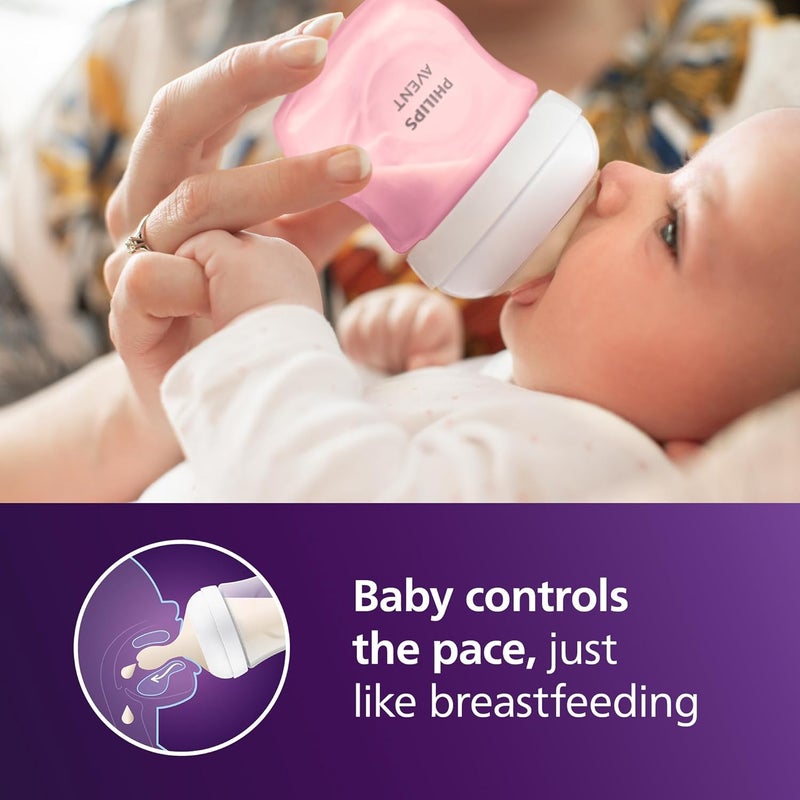 Avent Natural Baby Bottle with Natural Response, 0-3m, Pink, 125 ml, 4 Pack - Image 2