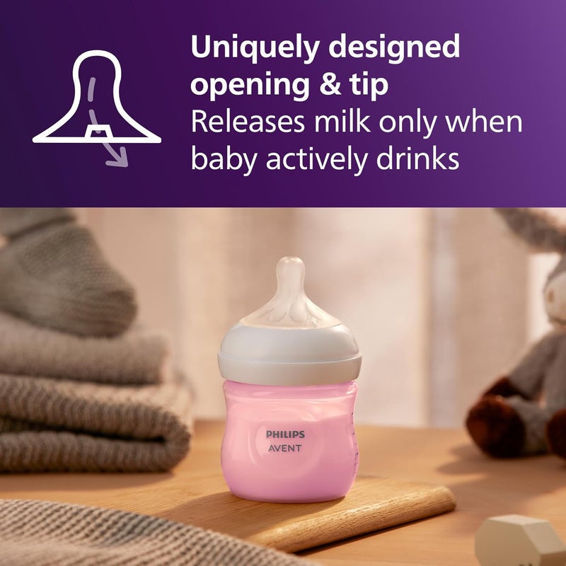 Avent Natural Baby Bottle with Natural Response, 0-3m, Pink, 125 ml, 4 Pack - Image 4