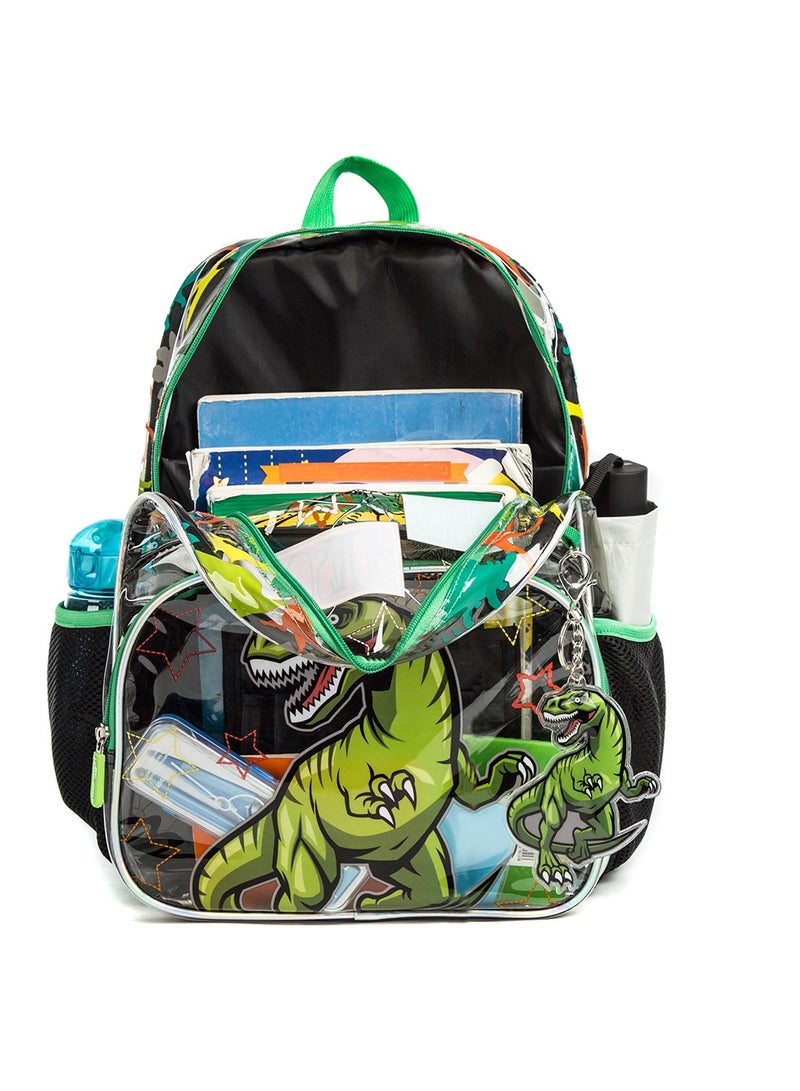 Eazy Kids 17Inch Set of 3 School Bag with Lunch Bag and Pencil Case Dinosaur - Black - Image 5