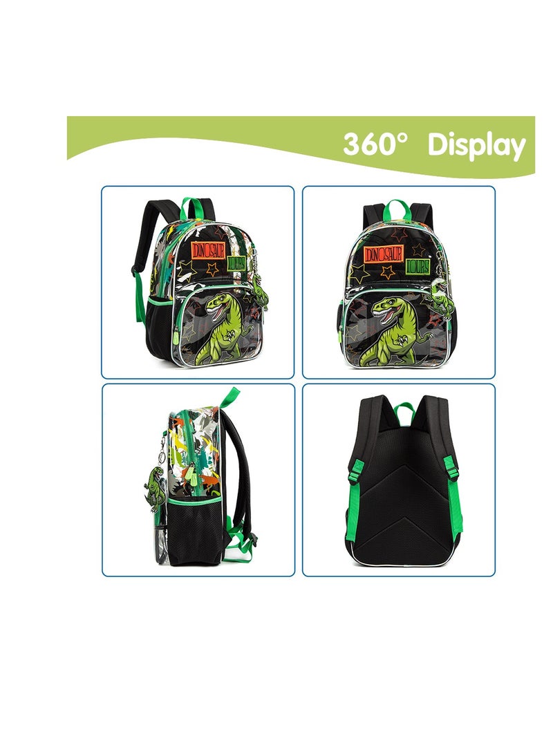 Eazy Kids 17Inch Set of 3 School Bag with Lunch Bag and Pencil Case Dinosaur - Black - Image 3