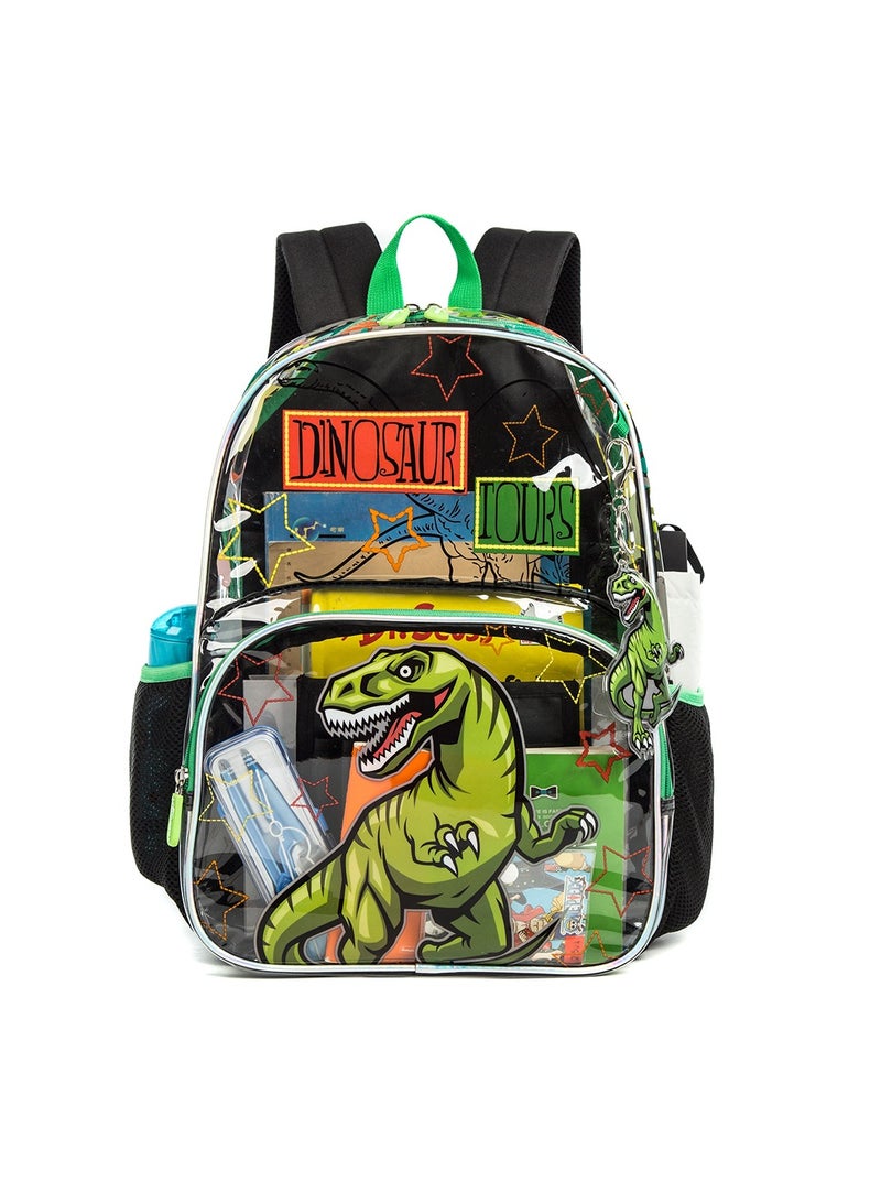 Eazy Kids 17Inch Set of 3 School Bag with Lunch Bag and Pencil Case Dinosaur - Black - Image 4
