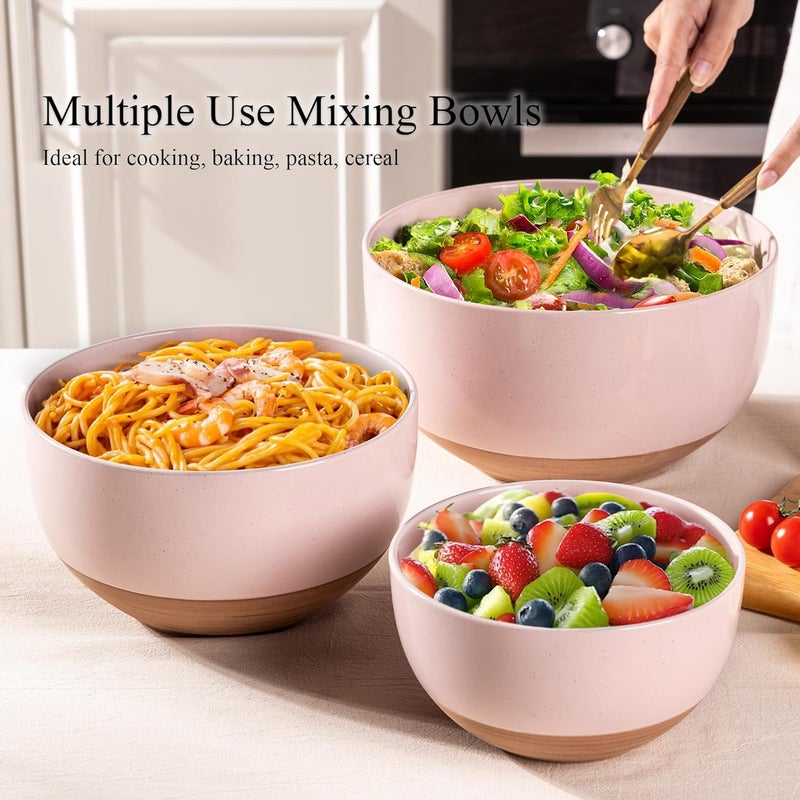 AmorArc Ceramic Mixing Bowls|Nesting Bowls Set of 3 for Kitchen|Stoneware Serving Bowls with Rustic Terracotta Underside for Mixing,Cooking,Baking,Salad| Microwave & Dishwasher Safe 4.6/2.8/1.3 Qt - Image 3
