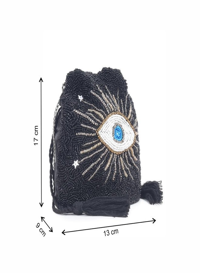 ASTRID Beaded Work Party Potli Sling Bag For Women And Girls (Black) - Image 4