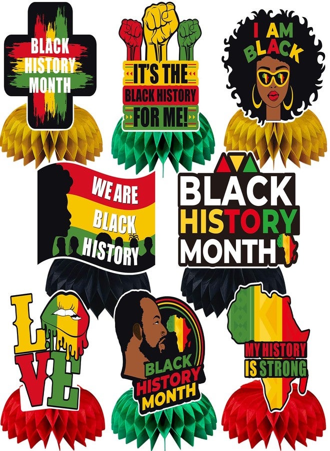 JULMELON 8PCS Black History Month Table Decorations, 3D Double Sided Black History Month Table Centerpieces, African American Black History Month Honeycomb Office Decor for Party - Image 1