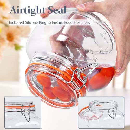Folinstall 81oz Glass Jars with Airtight Lid, 2 Pack Glass Food Storage Jars with 2 Scale Marks, Square Glass Canisters for Flour, Cereal, Coffee, Pasta, Cookies, Pickle, 0.6 Gallon Wide Mouth Mason Jars - Image 4