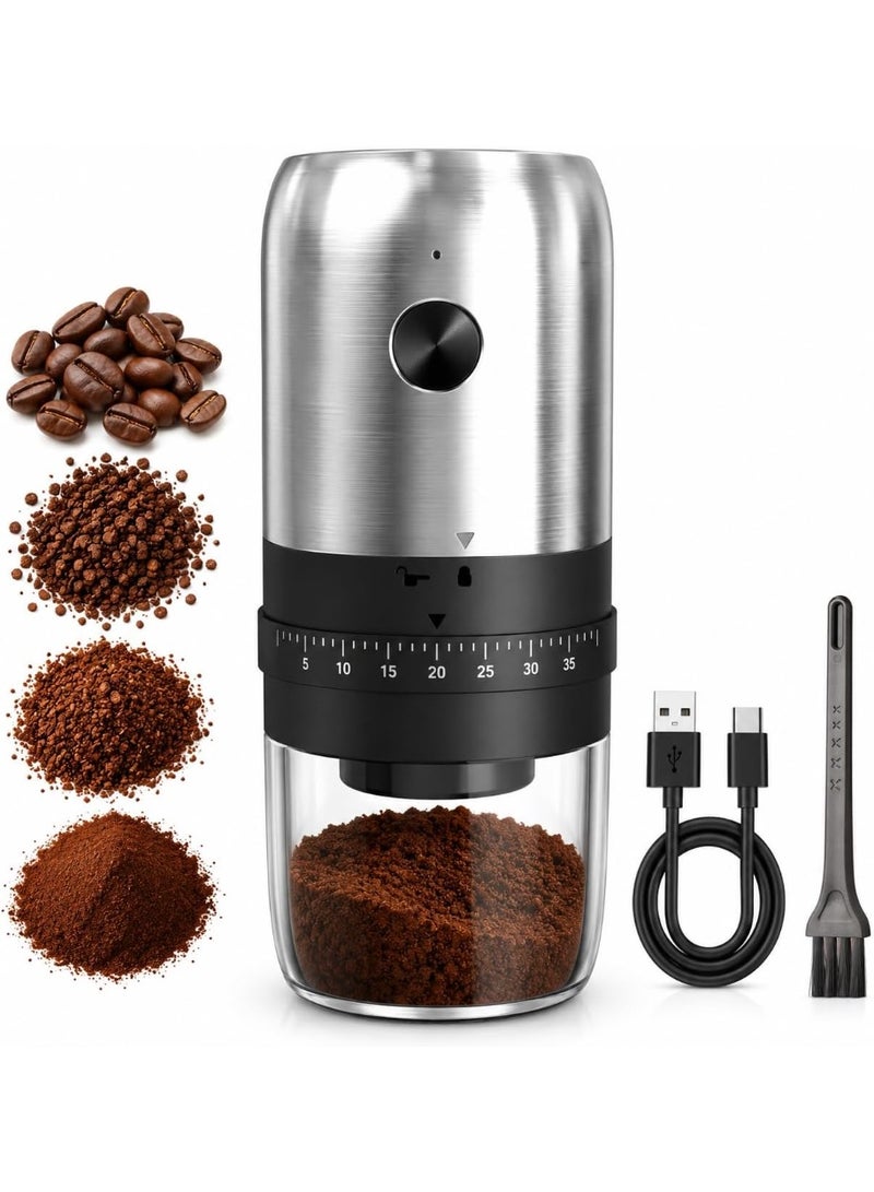 XVersion Electric Portable Burr Coffee Grinder, Type-C Rechargeable Bean Grinder with 40 Adjustable Settings from Coarse to Fine, 35g Capacity for Home, Travel, Camping - Image 1