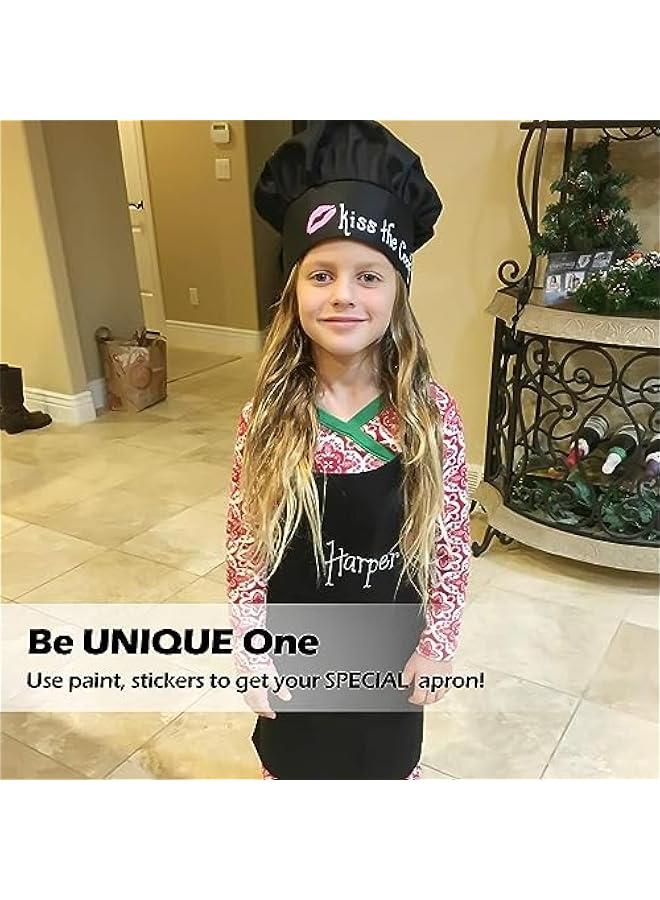MIXDE 3 Pack Kid's Apron with Chef Hat Set - Skin-friendly Children’s Bib with Pocket - Cooking, Baking, Painting, Training Wear For 6-13 Year Kids - Image 5