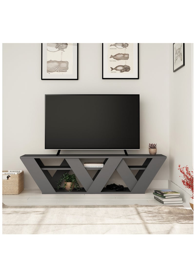موراه حامل تلفزيون عصري من موراه هوم رالا لأجهزة التلفزيون حتى ٦٥ بوصة | وحدات تلفزيون عصرية لغرفة المعيشة | خزانة تخزين خشبية برفوف من طبقتين | ١٥٨ × ٣٠ × ٤٠ سم | رمادي غامق - Image 1