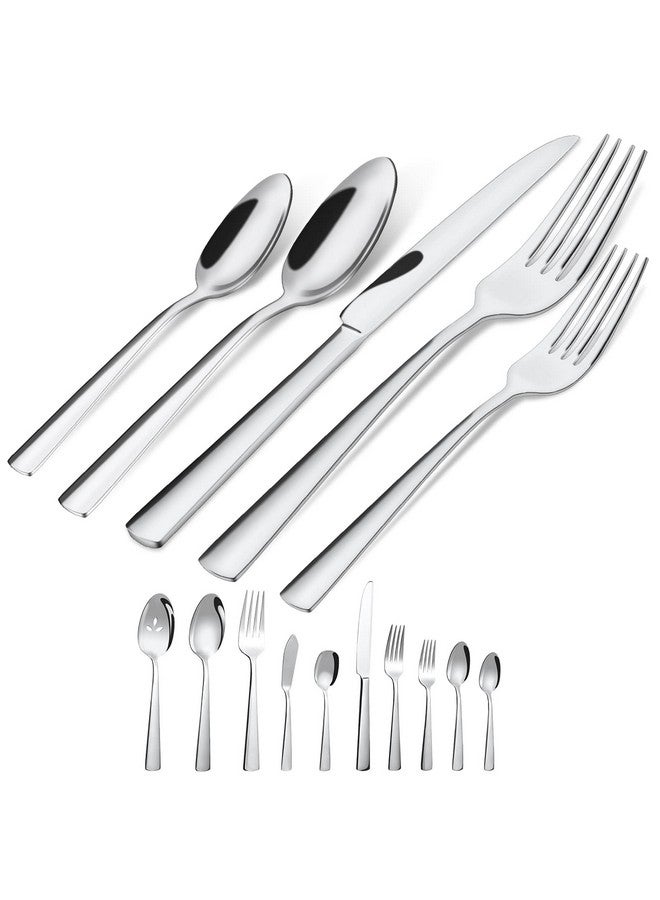 Brightown 45-Piece Silverware Set Flatware Cutlery Set Service for 8, Durable Stainless Steel Tableware in Ergonomic Design Size and Weight, Kitchen Utensil Sets with Steak Knives, Rust-proof, Dishwasher Safe - Image 1
