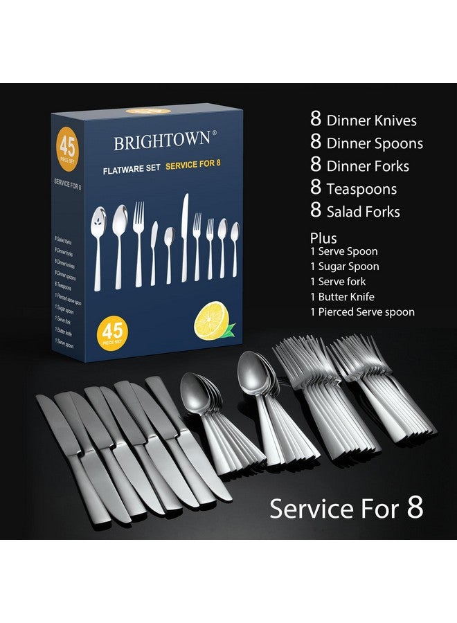 Brightown 45-Piece Silverware Set Flatware Cutlery Set Service for 8, Durable Stainless Steel Tableware in Ergonomic Design Size and Weight, Kitchen Utensil Sets with Steak Knives, Rust-proof, Dishwasher Safe - Image 2