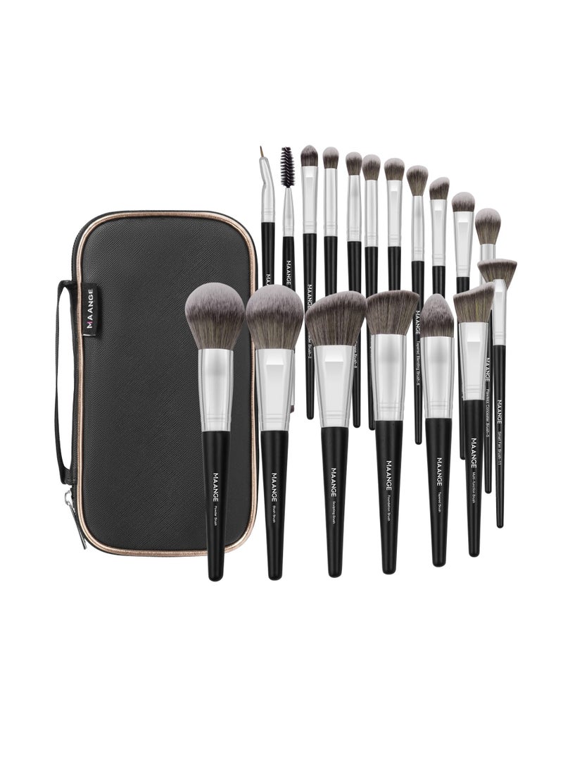 MAANGE Makeup Brushes with Case, 18 Pcs Professional Makeup Brush Set Premium Synthetic Face Kabuki Brush Kit Foundation Blush Powder Eyeshadow Brushes Set - Image 1