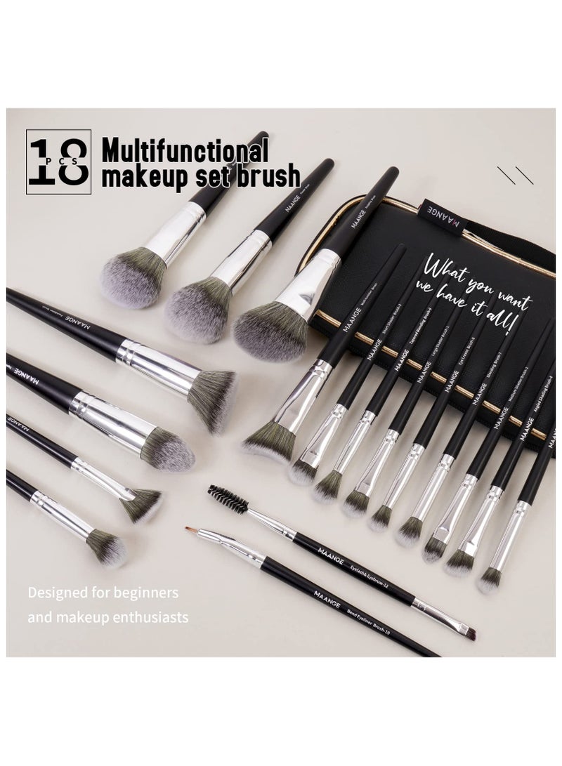 MAANGE Makeup Brushes with Case, 18 Pcs Professional Makeup Brush Set Premium Synthetic Face Kabuki Brush Kit Foundation Blush Powder Eyeshadow Brushes Set - Image 5