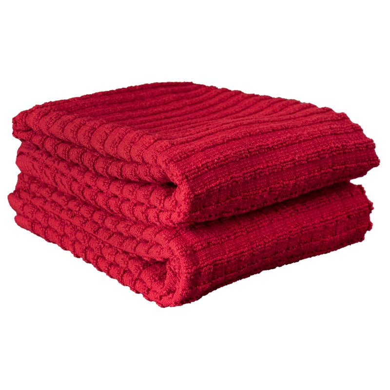 Ritz Royale Collection 100% Combed Terry Cotton, Highly Absorbent, Oversized Kitchen Towel Set, 28" x 18", 2-Pack, Solid, Paprika Red - Image 1
