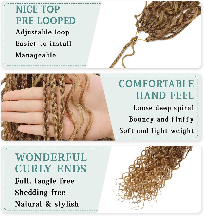 Liyate Goddess Bohemian Box Braids Crochet Hair - 18 Inch Crochet Braids with Curly Ends, 7 Packs Synthetic Braiding Hair Extensions for Black Women, M33/30/27 - Image 5