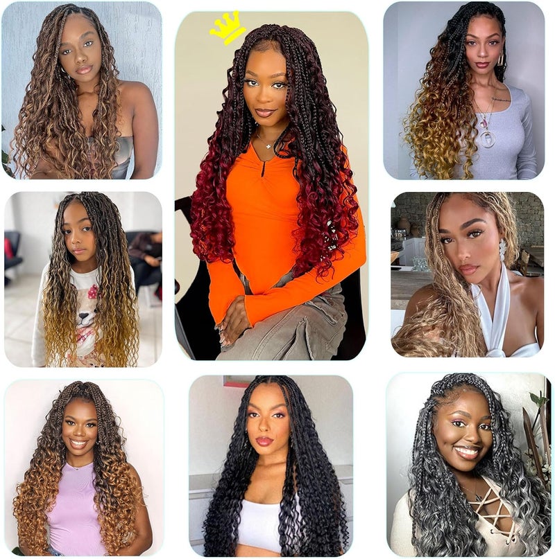 Liyate Goddess Bohemian Box Braids Crochet Hair - 18 Inch Crochet Braids with Curly Ends, 7 Packs Synthetic Braiding Hair Extensions for Black Women, M33/30/27 - Image 2