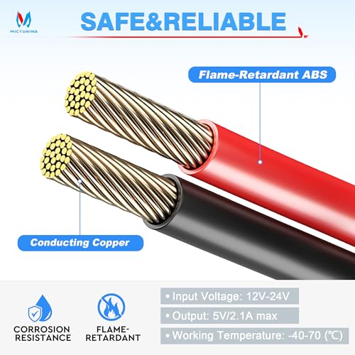 MICTUNING Motorcycle USB Charger,SAE to USB Cable Adapter SAE Quick Disconnect 2.1A Waterproof USB Port with Inline Fuse, Socket Cable 12V-24V for Motorcycle Cellphone Tablet GPS More - Image 2